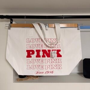 PINK Victoria's Secret White Canvas Tote Bag NEW